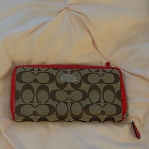 Coach Tan and Red Signature Wallet
